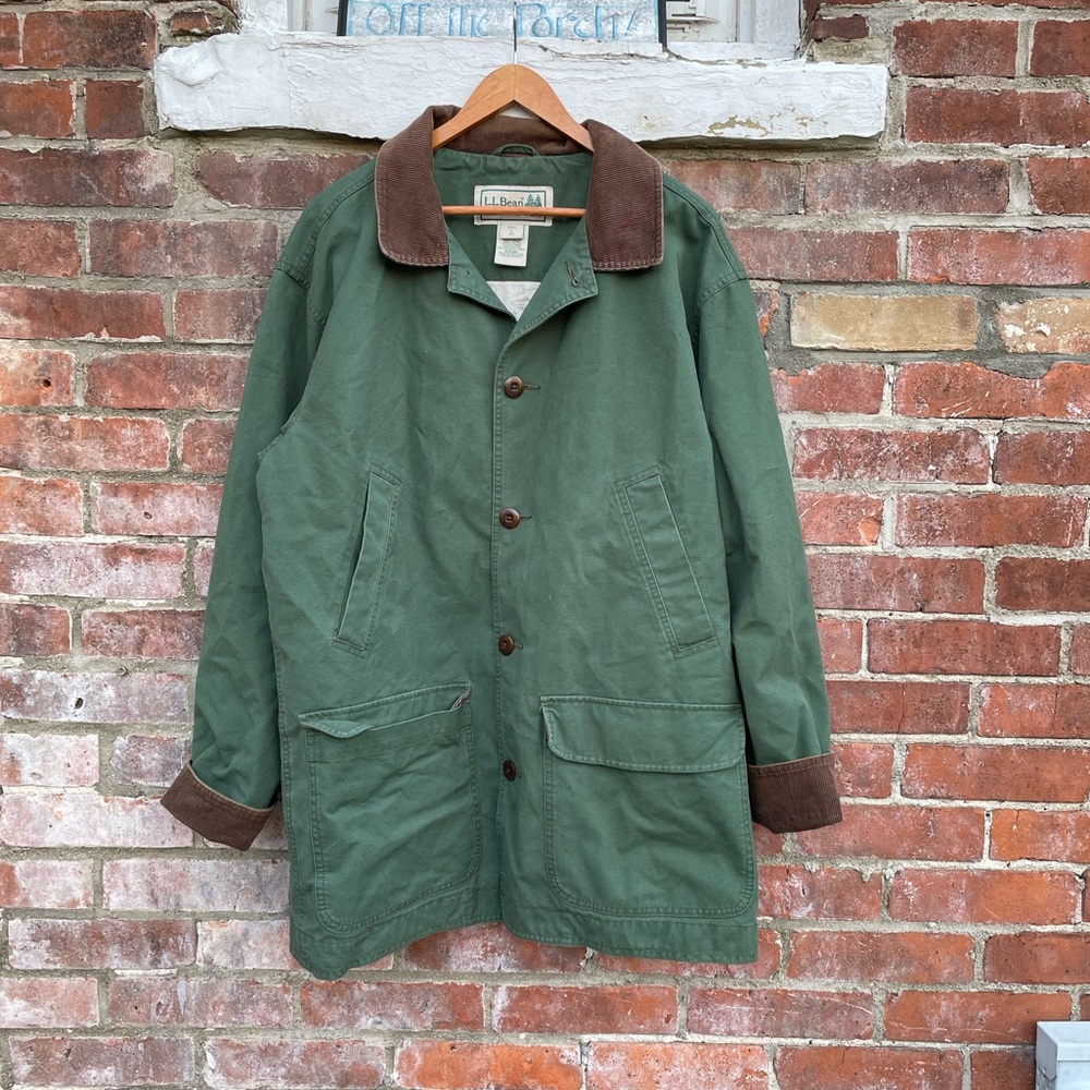 Vintage LL Bean Coat Mens Medium Green Canvas Lined Chore Barn Field Work Jacket